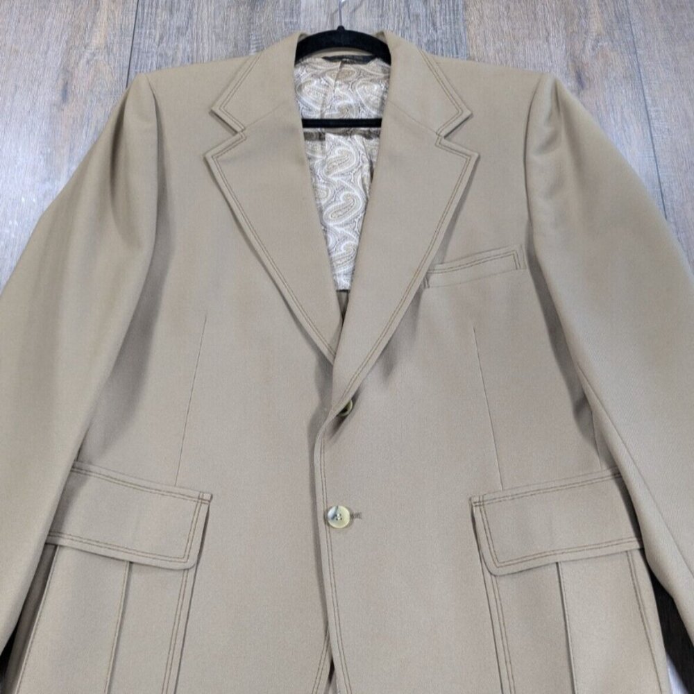 Vintage 1960s Johnny Carson Blazer Jacket Mens 42R Tan Sport Coat Pockets